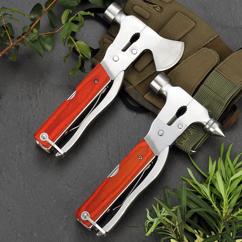 Multi-functional car escape tool, vehicle life-saving window-breaking hammer, color wood handle stainless steel safety hammer, axe hammer, claw hammer.