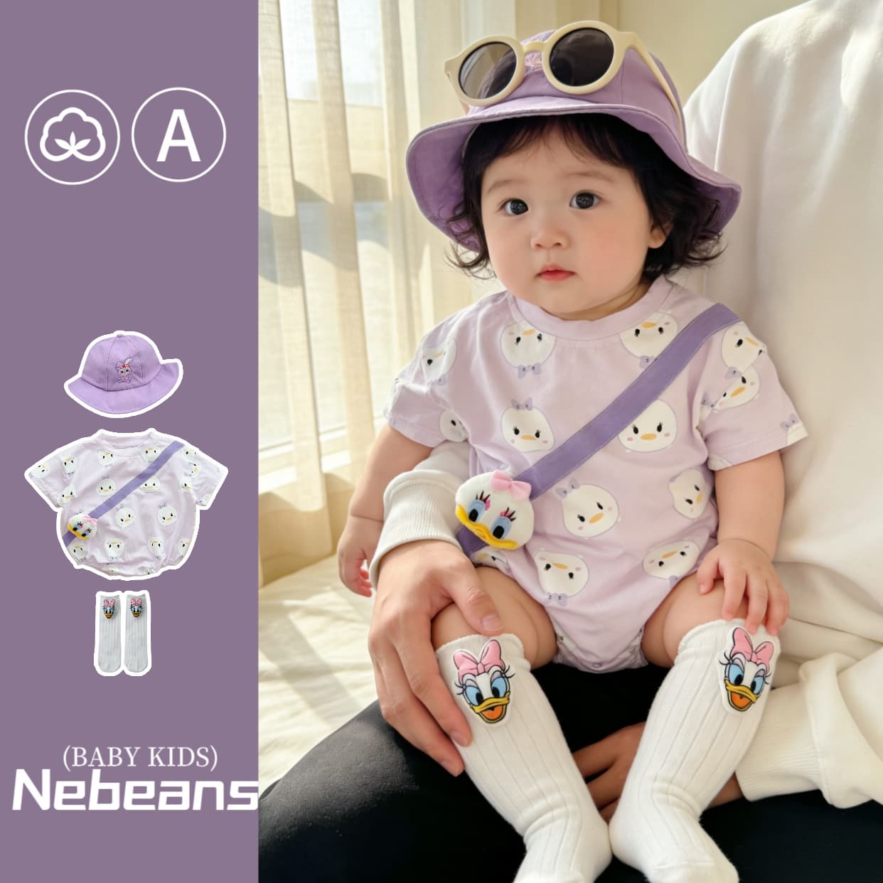 26 New Summer Trendy Baby Girl Triangle Romper Set, Purple Daisy Newborn Romper Cotton Material