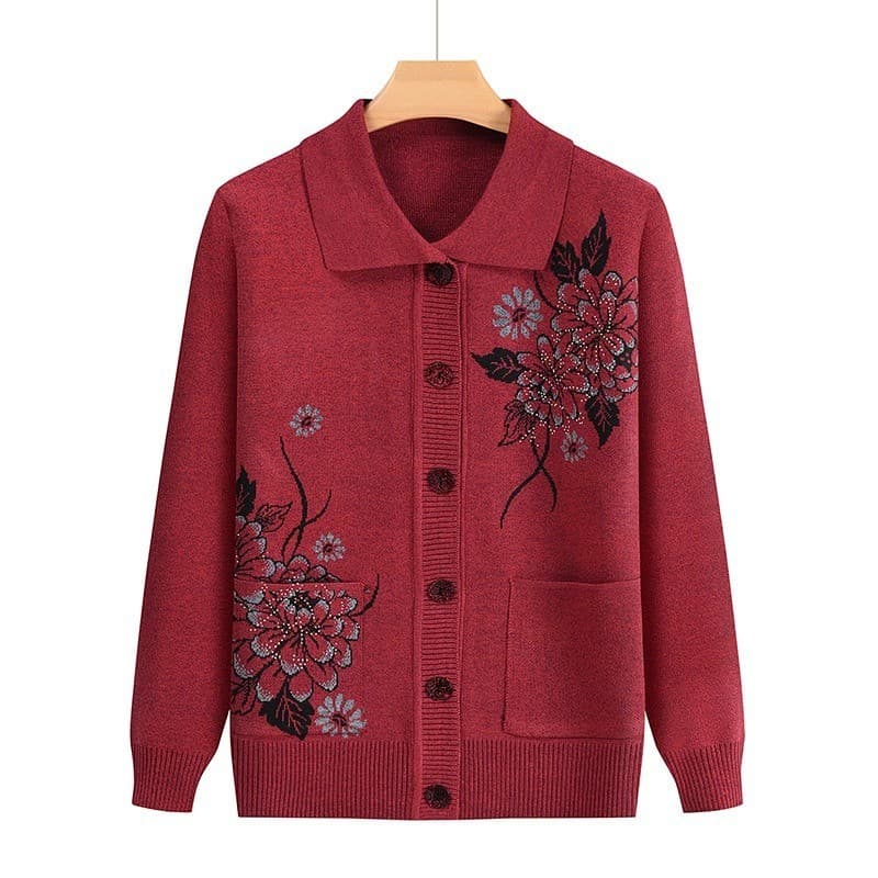 Source Factory Grandma's Clothing, Mom's Knitted Cardigan Sweater, Spring/Autumn Coat for Elderly Women