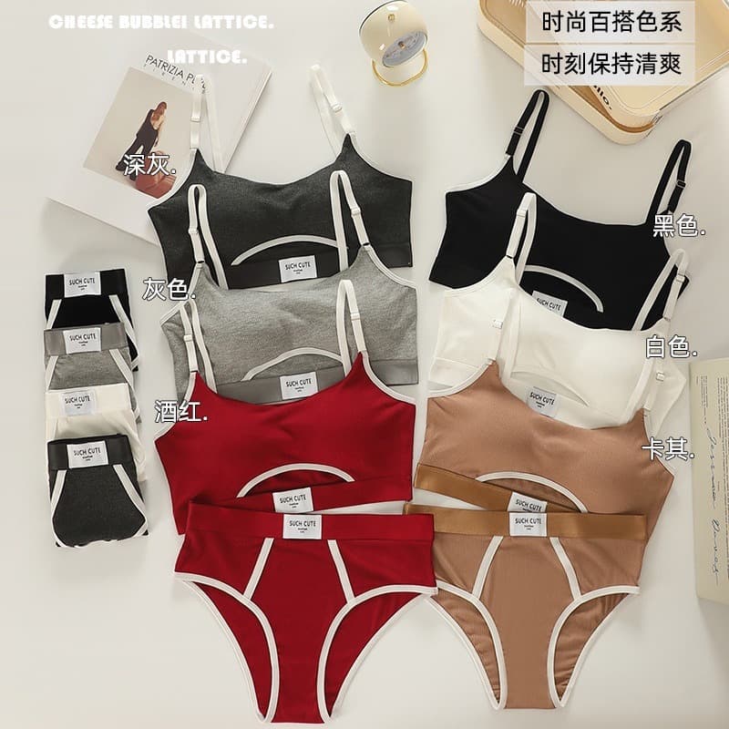 European and American Sexy Lingerie Set, Hollow-out Strappy Camisole, Backless Bustier, Teen Fitness Bra, Triangle Panty Set for Women