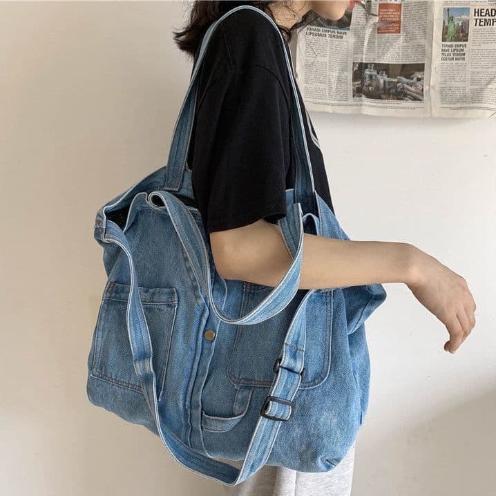Denim Canvas Bag Large Capacity Retro Crossbody Shoulder Bag Women's Niche Style Lightweight Short-distance Travel Bag for Going Out to Work