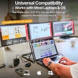 Stand-Mounted Portable Triple Monitor Laptop Extended Screen - 14-15.6-18.5 Inch Multiple Sizes Available