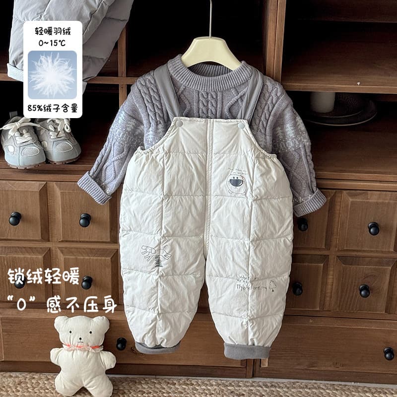 2025 Autumn/Winter New Style Baby Down Pants, Cartoon Long Pants, White Duck Down, Boys' Warm Overalls (Class A)