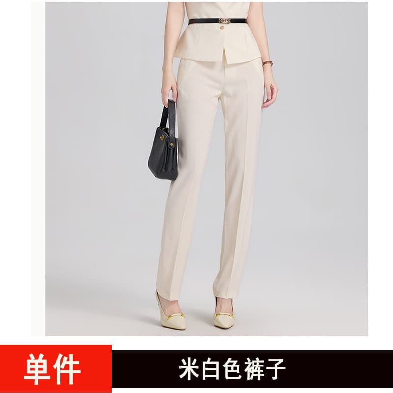 Professional Suit Set for Women - Hotel, Jewelry Store, Beauty Salon Front Desk Reception Workwear - Elegant Short-Sleeve Formal Blazer and Trousers