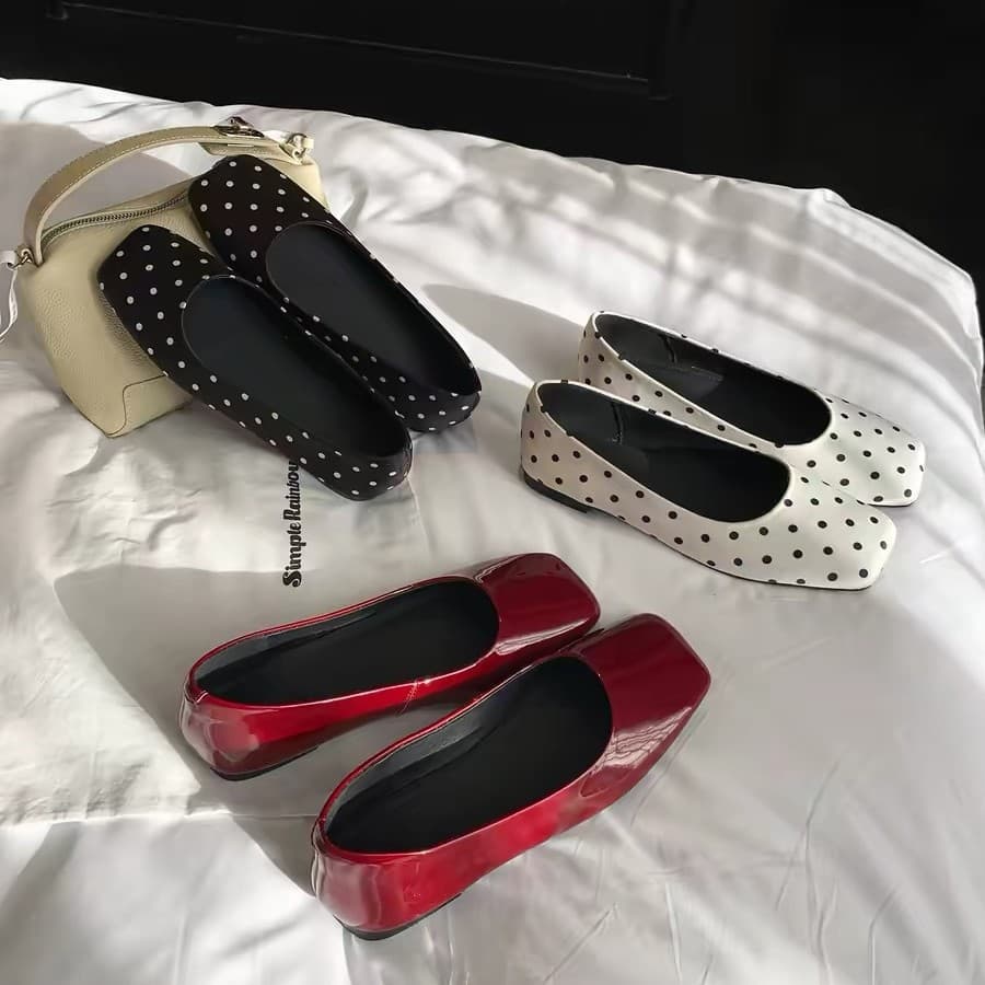Polka Dot Women's Flats with Square Toe and Shallow Mouth, 2026 Spring New Versatile Mary Jane Design Ballet Flats