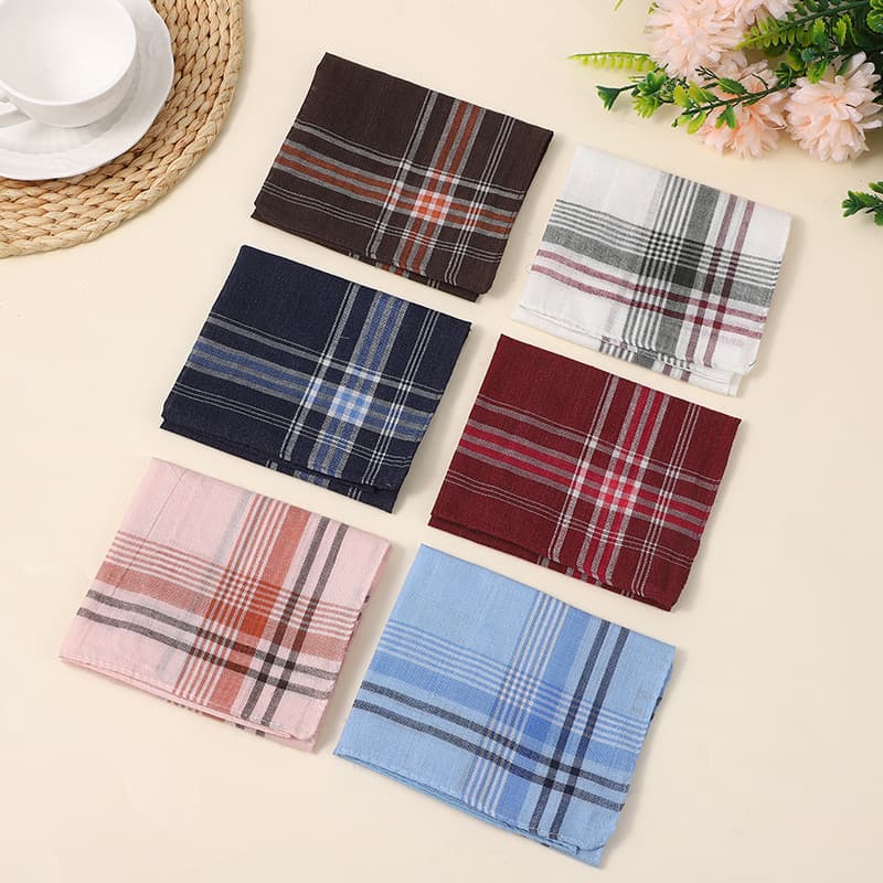 Men's Light Plaid Stripe Handkerchief Cotton Polyester Pocket Square Classic Handkerchief Small Square Towel for Business