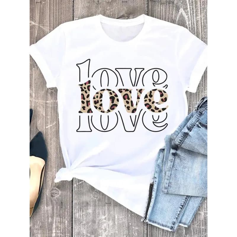[Cross-border EU Size] Clothing Leopard Love Heart Sweet Fashion Women