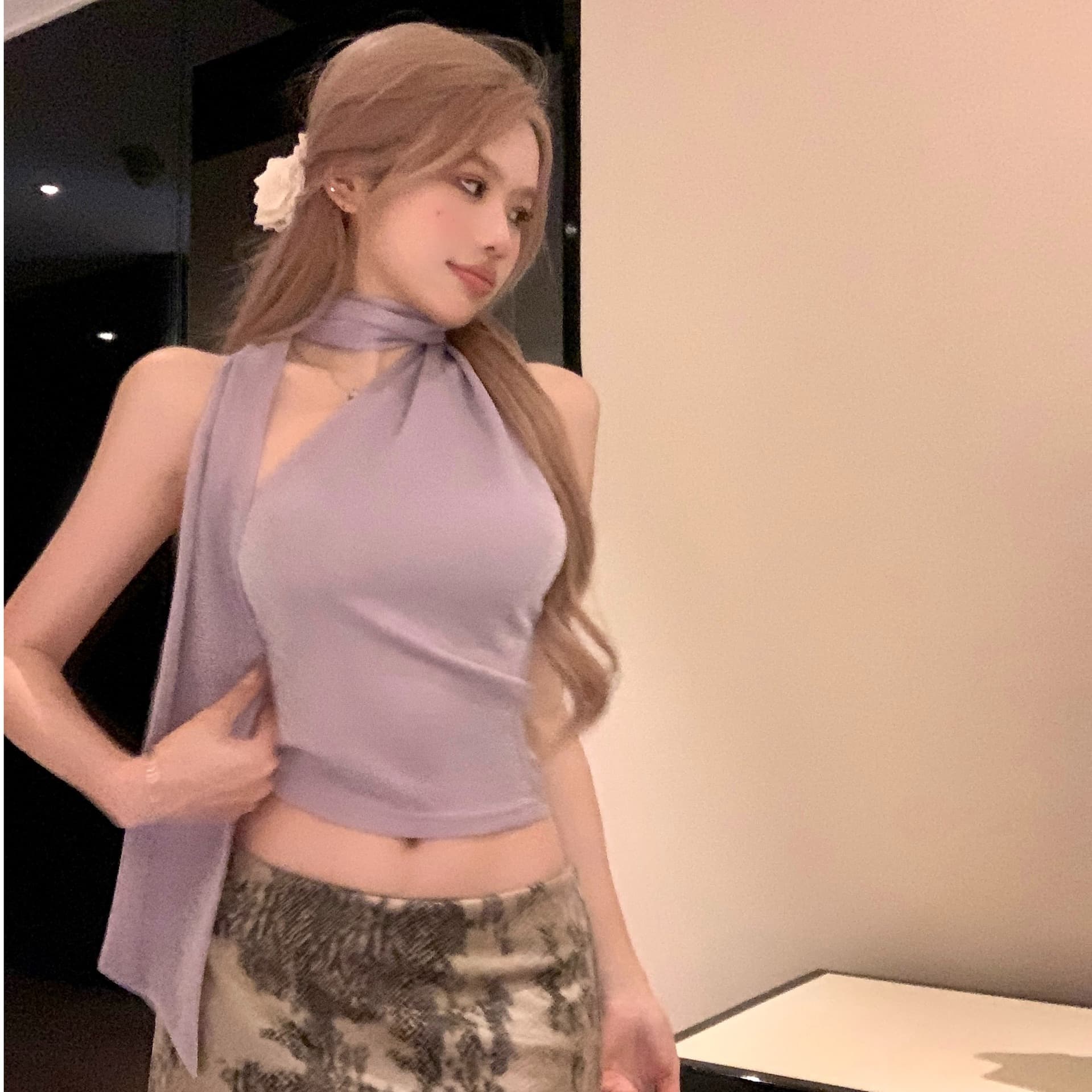 Light Luxury Sexy Pure Lust Design Slanted Shoulder Ribbon Vest Women's Summer 2025 New Slimming Look Sweet Top