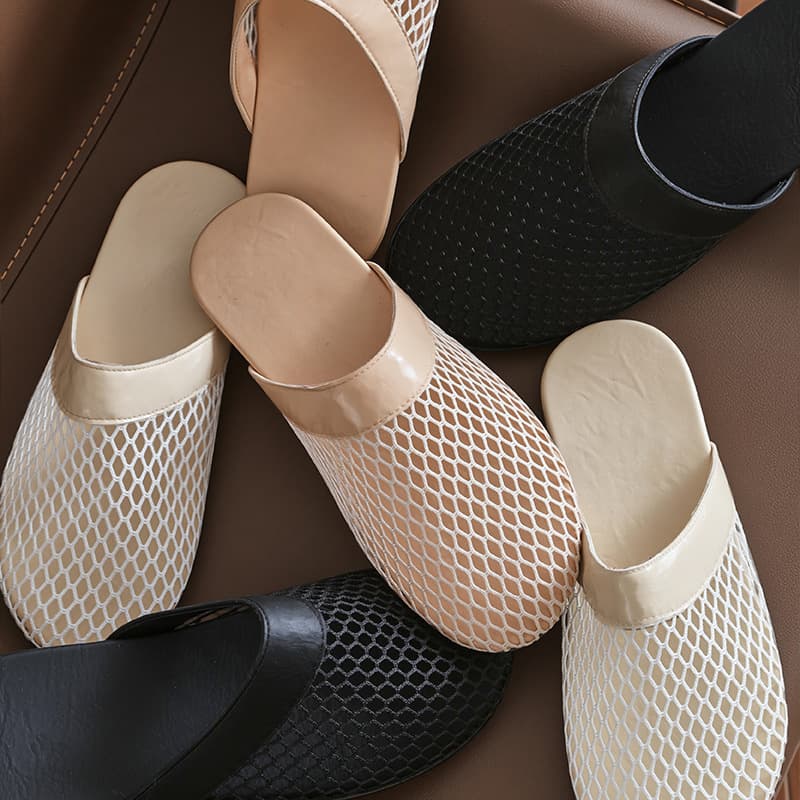 French Mesh Ribbon Women's Summer Slip-On Hollow Sandals Breathable Flat Casual French Style Sandals