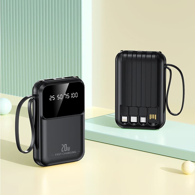 3C Certified Mini Built-in Cable Power Bank 20000mAh Large Capacity Portable Mobile Power Supply Wholesale