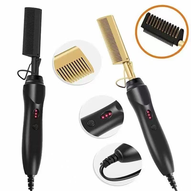 Cross-border Direct Hair Straightening Comb for Bangs, Wet/Dry Use, Copper Comb, Straightening and Curling Iron, Home Electric Heating Comb, Hair Straightener