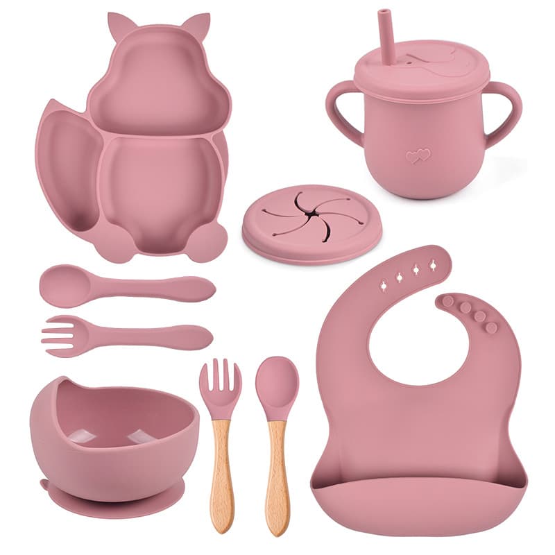Baby Food Silicone Tableware Set, Children's Silicone Suction Plate, Baby Spoon, Silicone Plate, Wholesale Stock