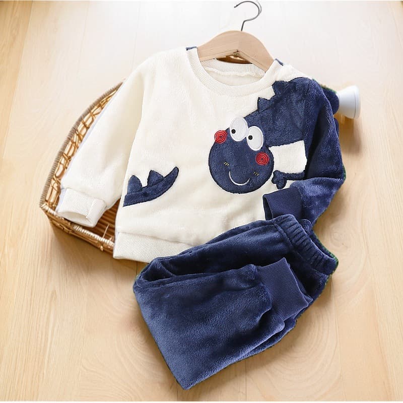 Kids Flannel Pajama Set Boys Girls Autumn Winter Two-Piece Sleepwear