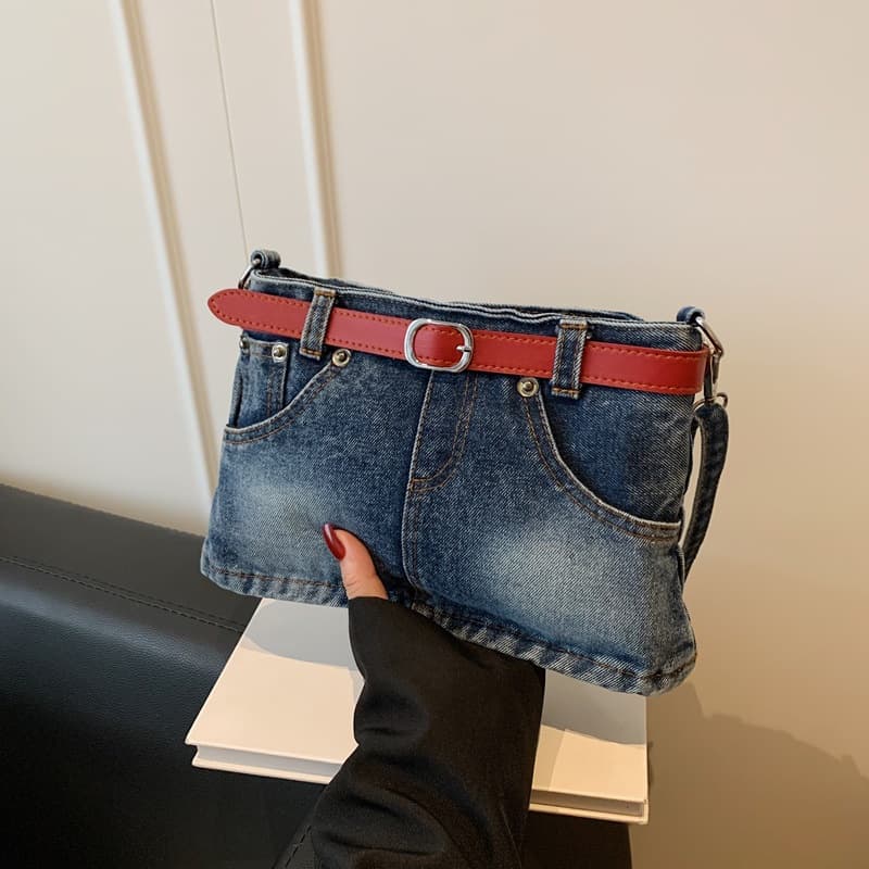 Cross-border retro denim belt, shorts style one-shoulder crossbody bag, girl's personalized niche design handbag