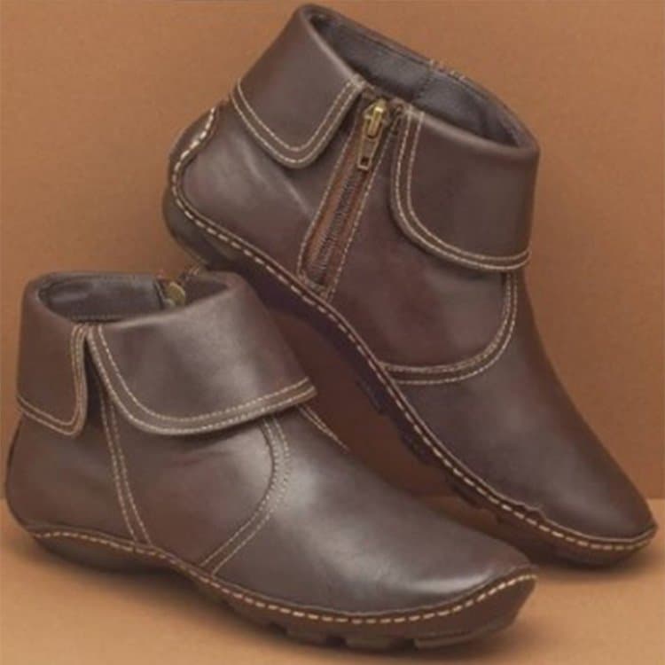 2023 new foreign trade women's boots large size round leather boots with stitching side zipper martin boots large size women's shoes