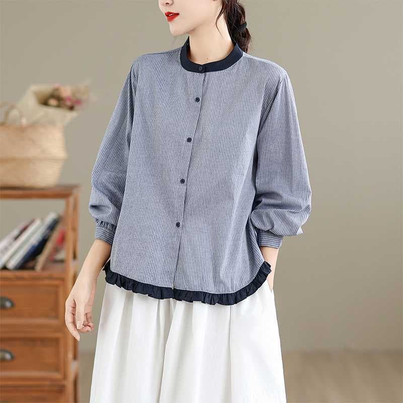 Real photos of 2025 Autumn New Style Plus Size Retro Shirt Long Sleeve Round Neck Korean Style Women's Top