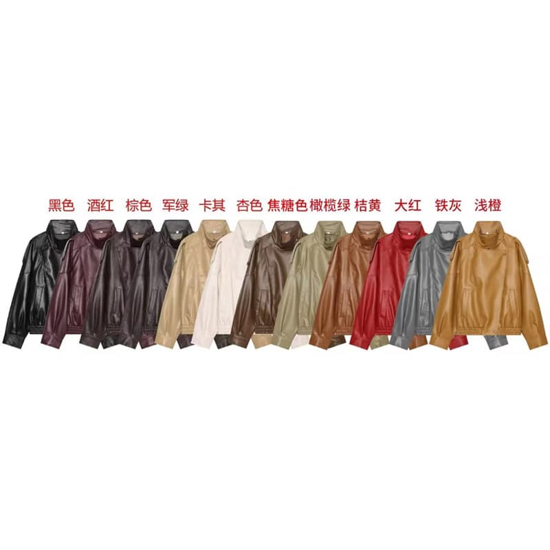 Cross-Border Foreign Trade European and American Style 2026 Summer New Women's Fashion Elegant Long-Sleeve Stand-Collar Faux Leather Jacket