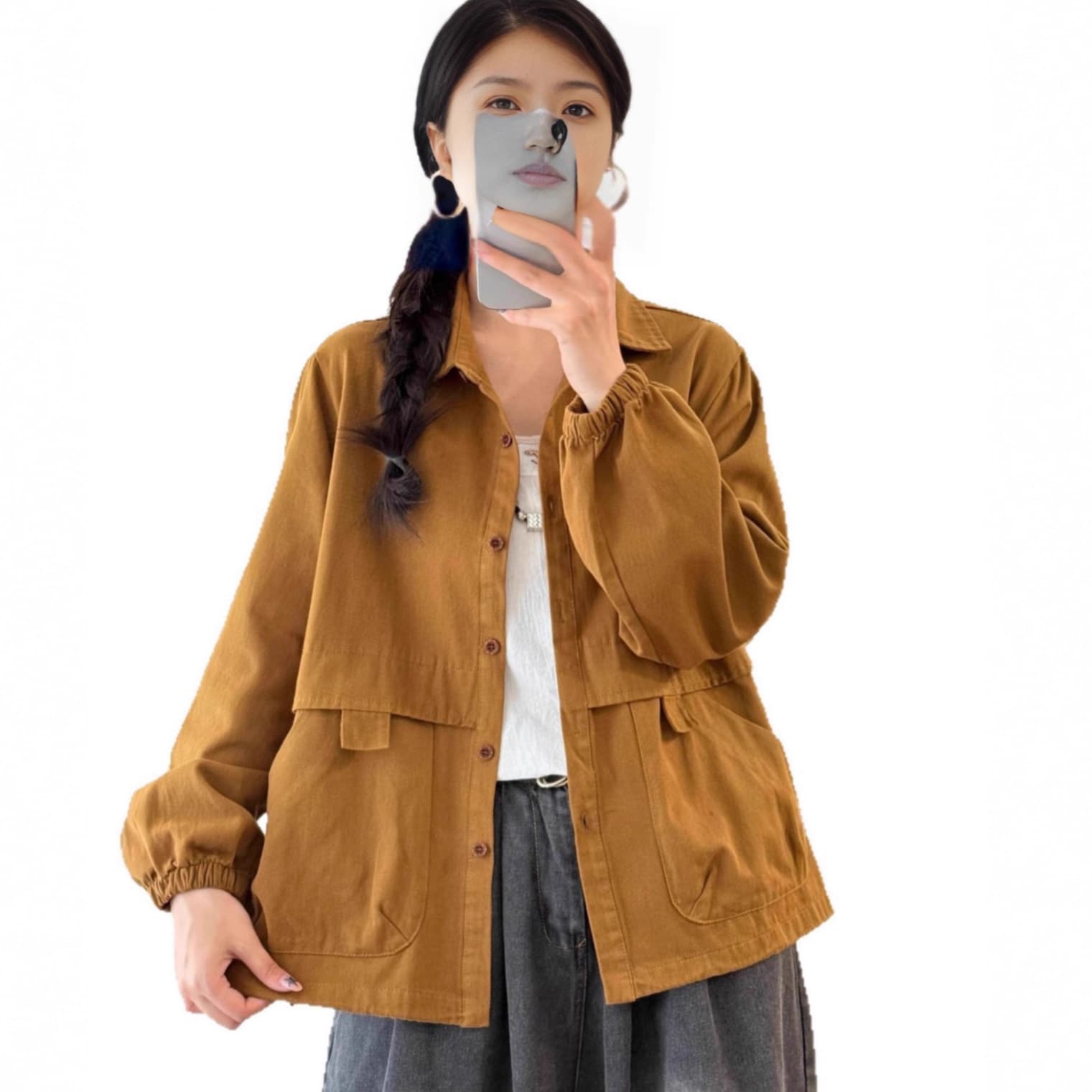 2025 Spring and Autumn Casual Jackets Loose New Tops Long Sleeve Jackets Workwear Large Size Solid Color Foreign Trade Goods