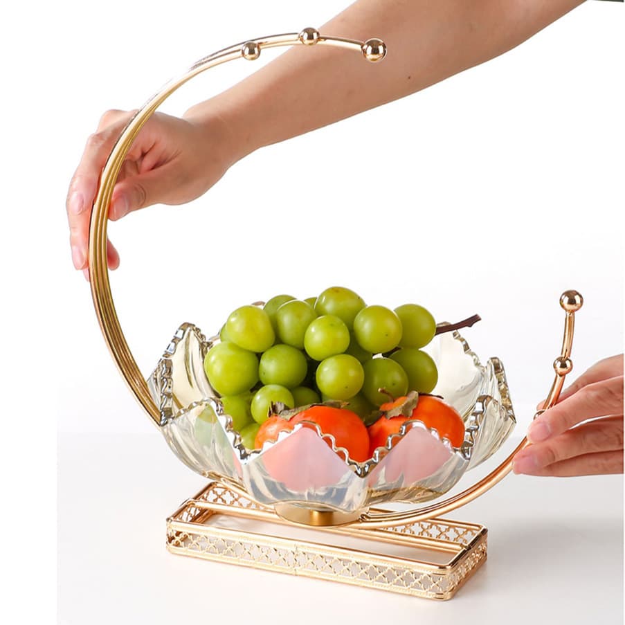 European Light Luxury Glass Fruit Tray, Nordic Living Room Coffee Table Creative Light Luxury Snack Candy Dried Fruit Decorative Tray