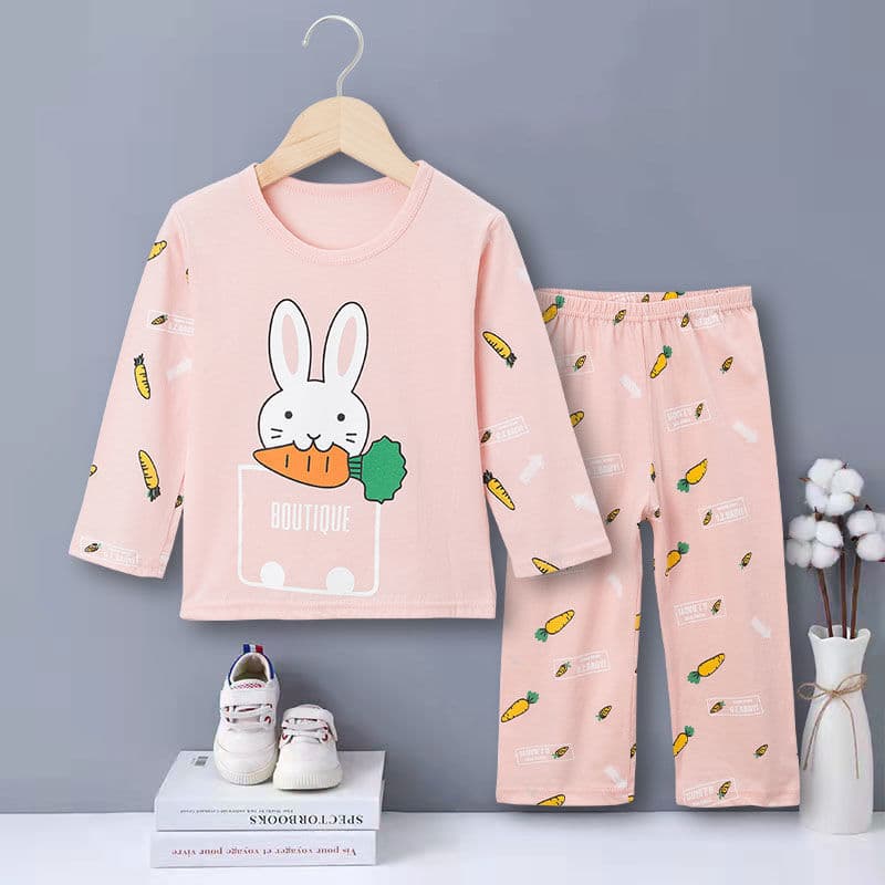 Class A 100% Pure Cotton Girls' Pajamas Summer Thin Long-Sleeve Girls' Home Wear Air-Conditioned Clothing Set for Older Kids and Teens
