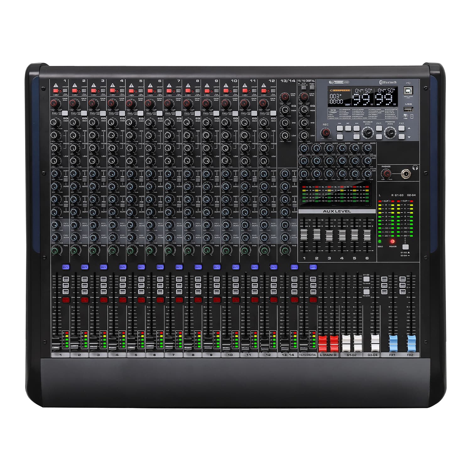 Foreign trade 16-way stage mixer 48V phantom power Bluetooth USB built-in sound card 99 digital DSP effector