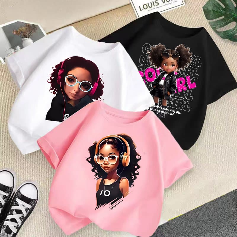 Girls' Round Neck Short Sleeve T-Shirt 2025 New Casual Loose Fit Kids Summer Top for Cross-Border Children's Clothing