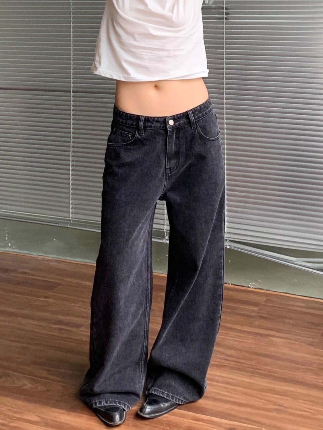 Large size black retro jeans for women in autumn new style washed loose wide-leg versatile casual high-waisted floor-length trousers