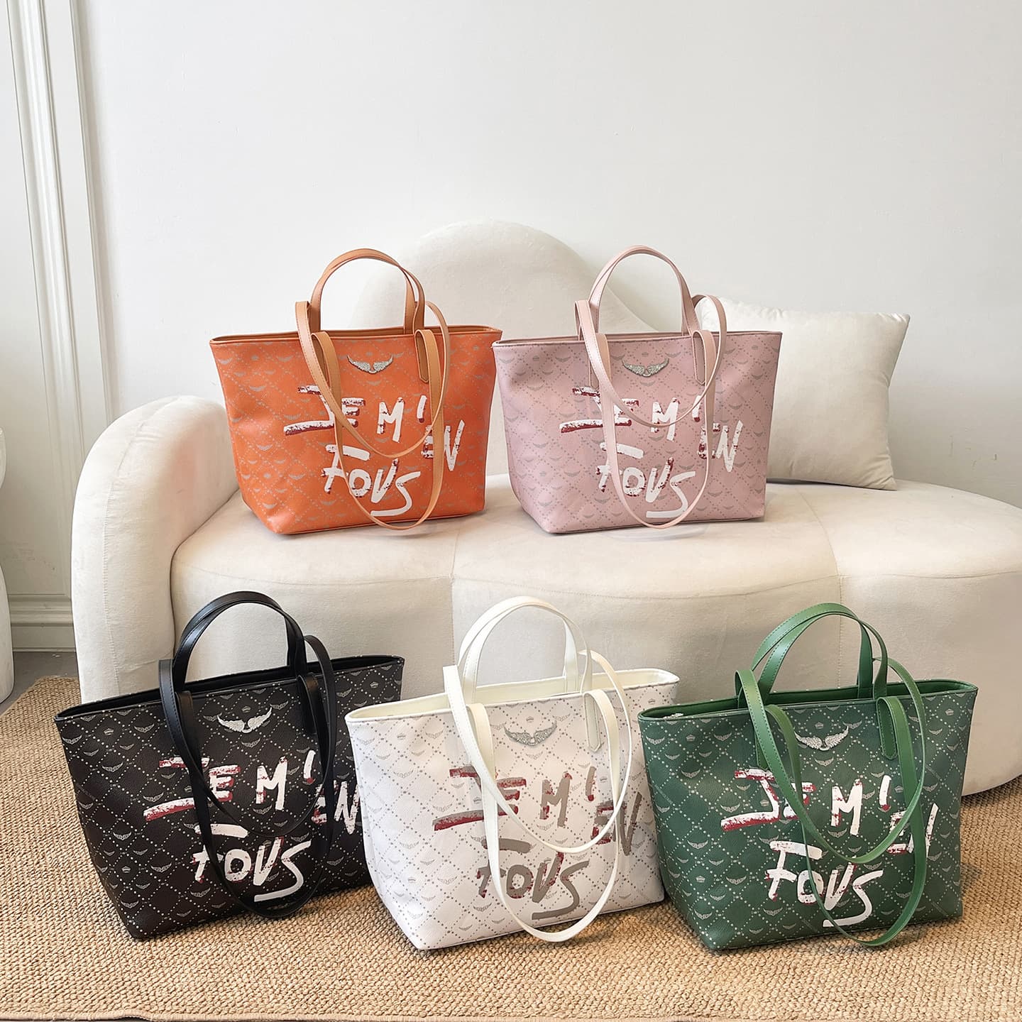 New Cross-border Exclusive ZV Bag Large Capacity Handbag Shoulder Fashion Commuter Tote Embossed Wings Rhinestone Exterior
