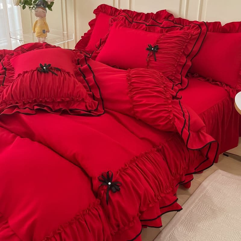 Wedding Bedding 4-Piece Set Princess Red Bed Sheet Duvet Cover Newlywed Festive Bedding Bridal Room Dowry Factory