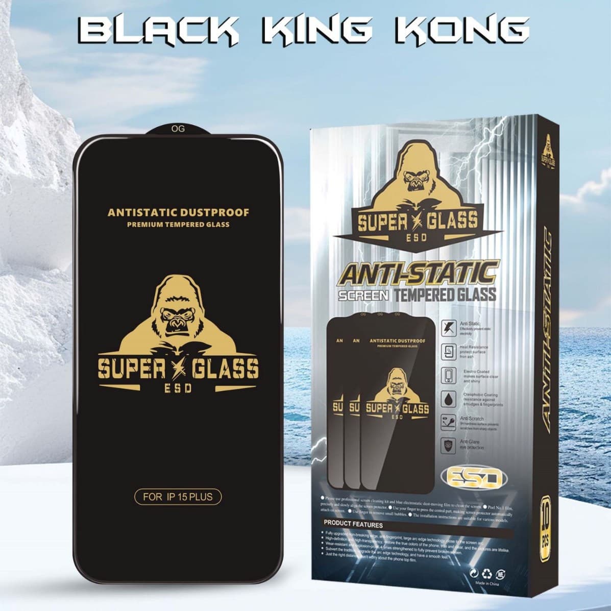 Suitable for Apple Black King Kong GLASS 17promax high aluminum screen printing 16pro large arc tempered film 15/14 anti-peep