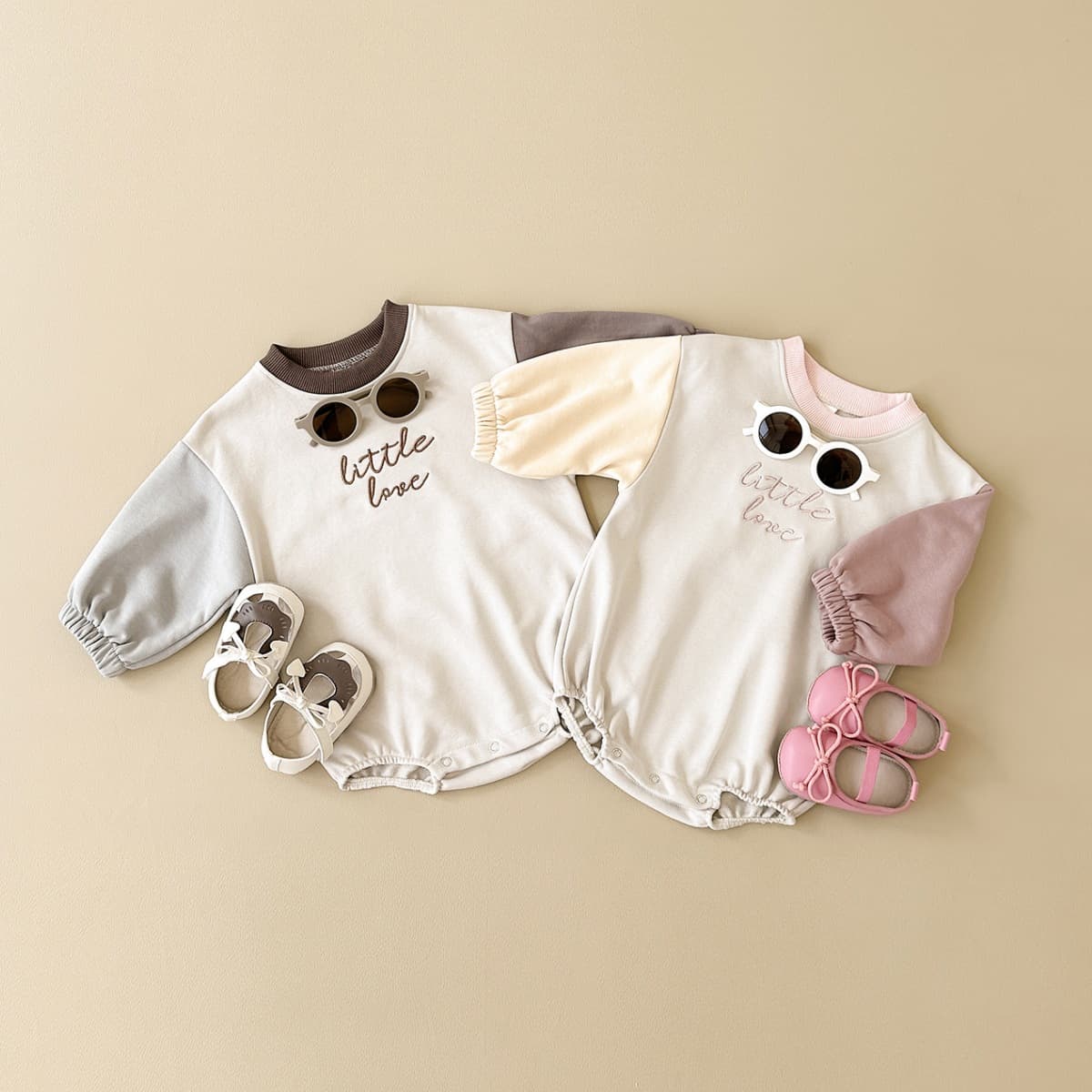 Autumn Newborn Baby Romper Long Sleeve Bodysuit Infant Crawling Suit Casual Patchwork Solid Color Romper