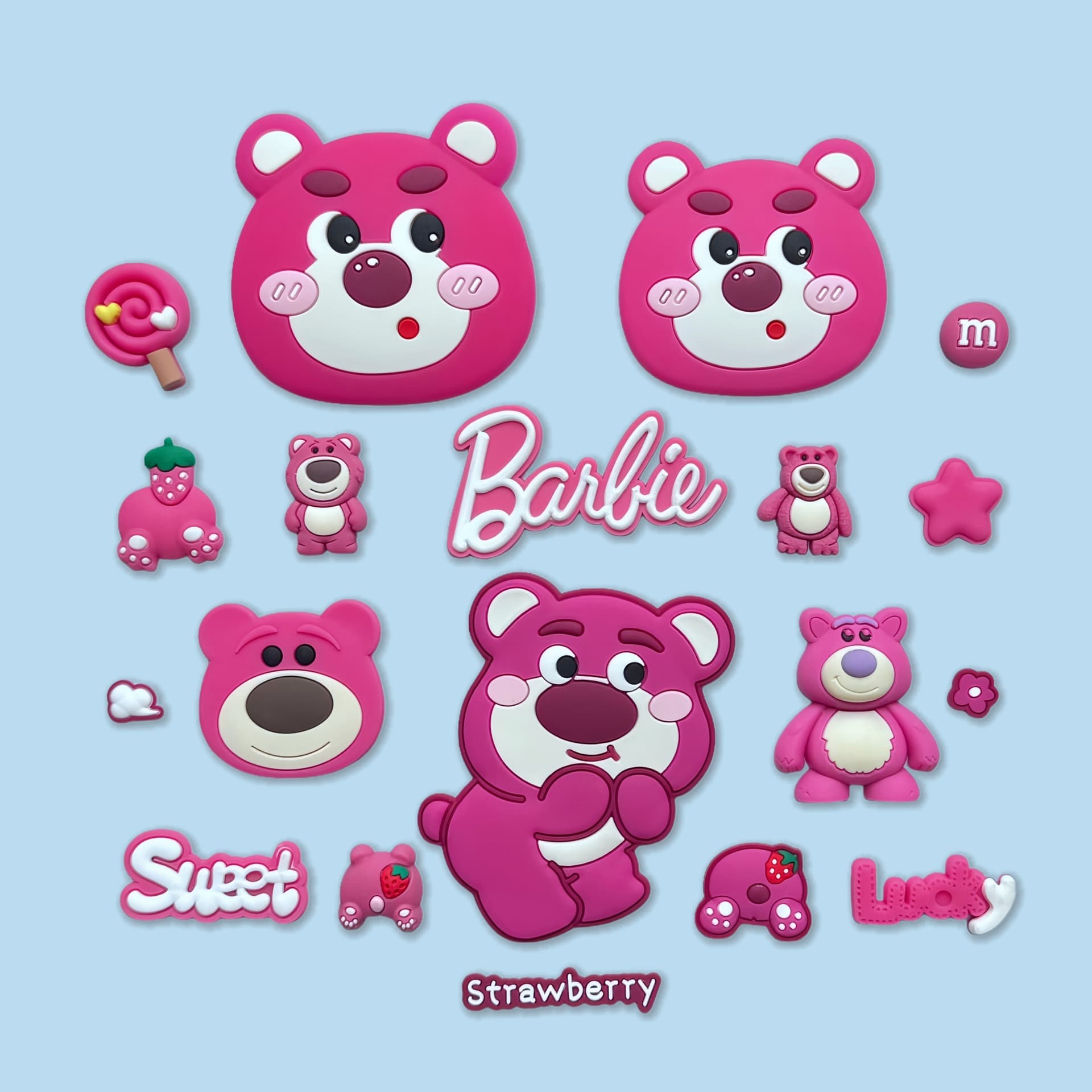 Cartoon Strawberry Bear Series Croc Charms, Cute Creative Soft Gel Phone Case Patch PVC 3D Stickers