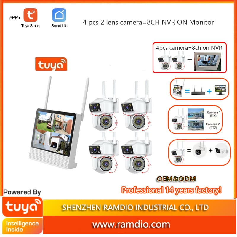 Tuya Smart Cross-border 8-Channel Main Unit Gun Ball Wireless Tuya WiFi Monitoring Kit with Screen NVR Recording System