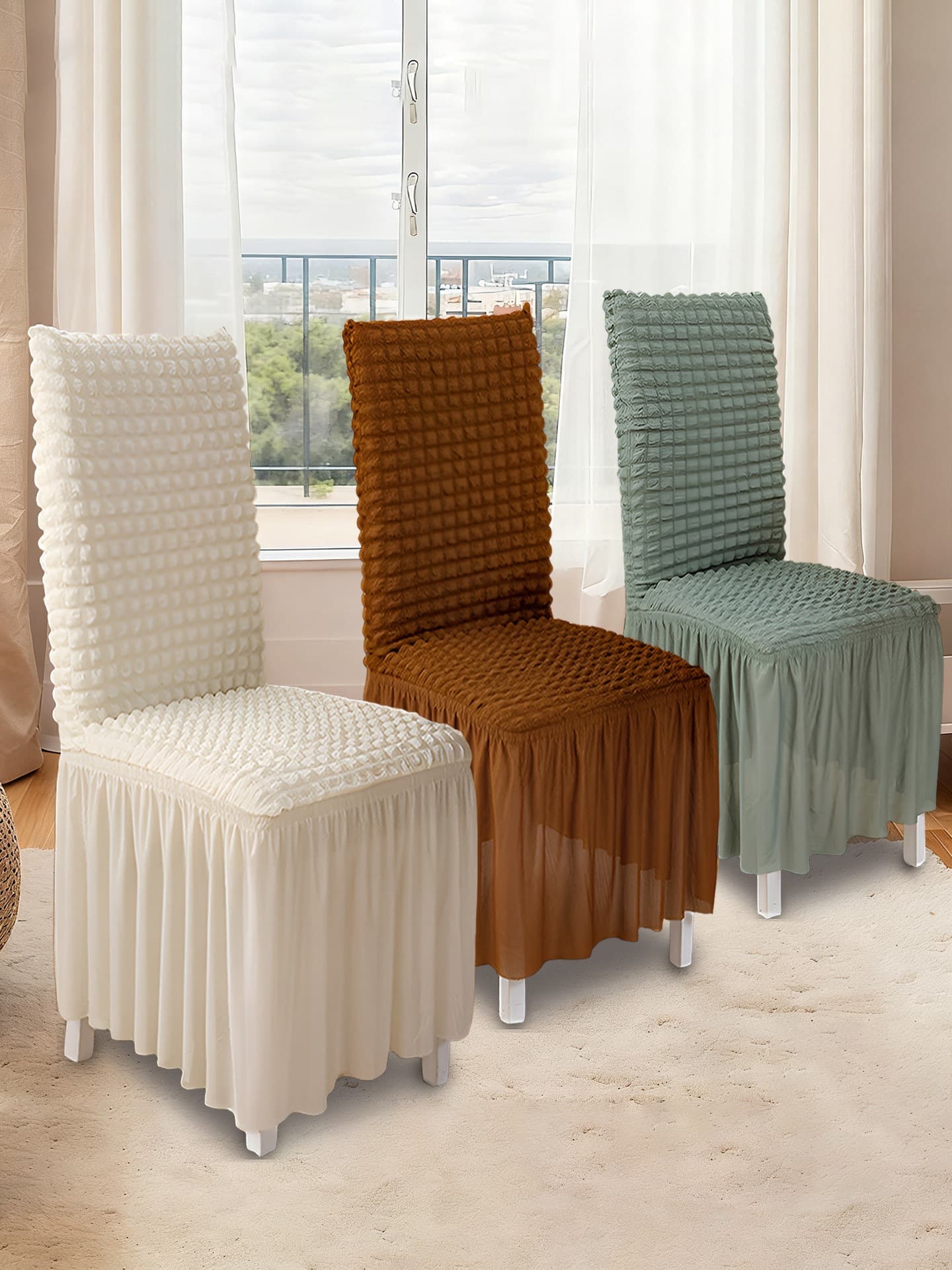 Chair cover 2025 new all-season all-inclusive anti-slip chair cover seersucker chair cover simple chair F^