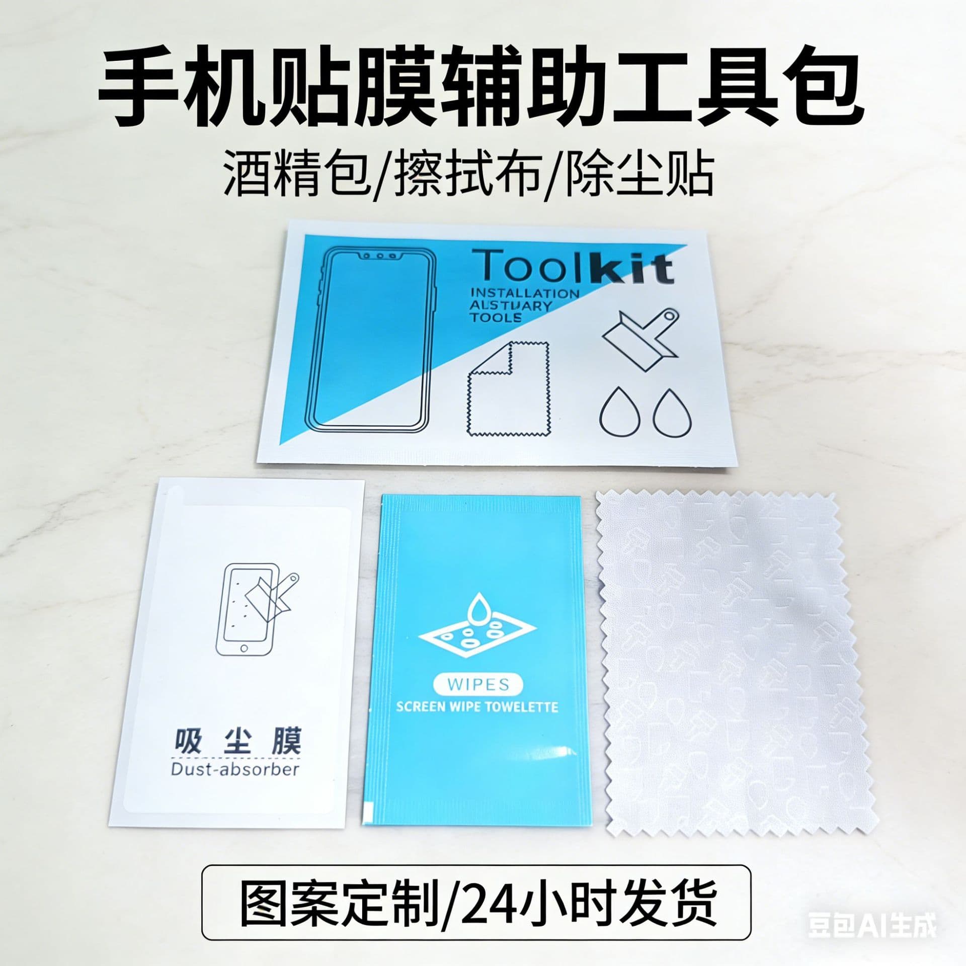 Mobile phone film auxiliary tool kit alcohol bag dry and wet tempered film screen cleaning bag computer cleaning tool set