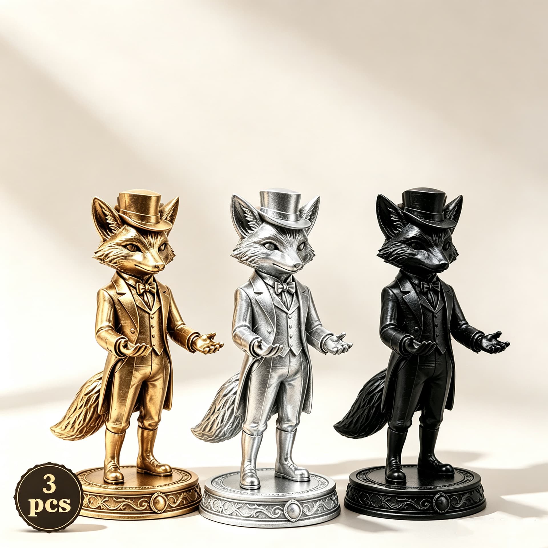 3pcs fox pen holder desktop storage box, creative gentleman fox statue pen holder, retro desk decoration