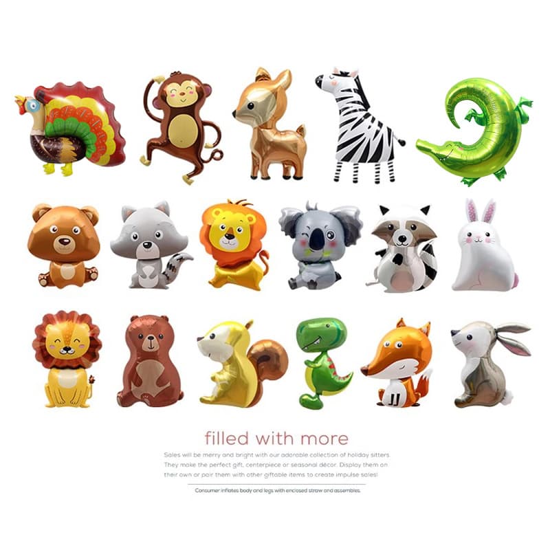 Cartoon Jungle Animal Balloons - Giraffe, Fox, Hedgehog, Elephant, Tiger Birthday Party Foil Balloons Wholesale