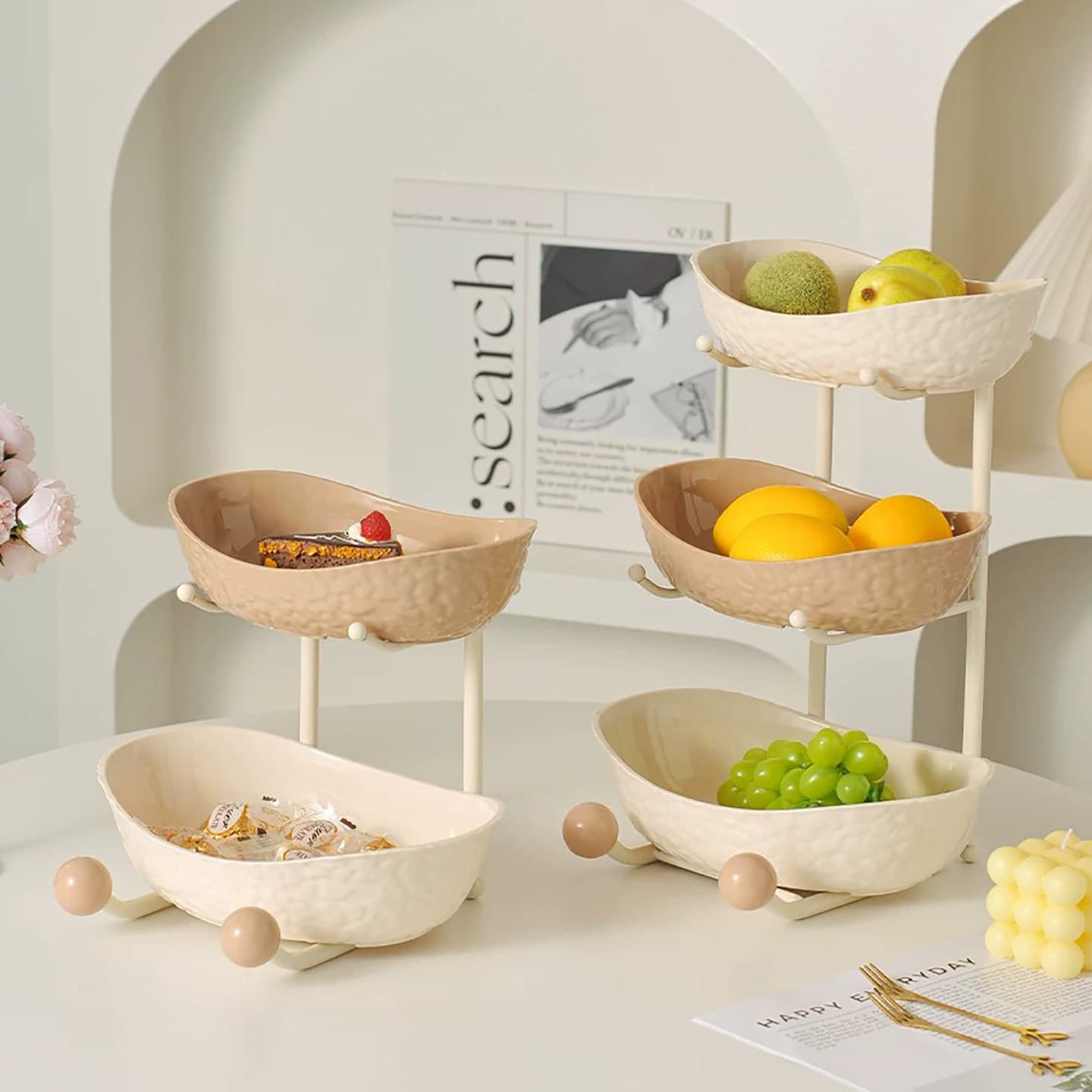 Fruit Storage Rack for Living Room Countertop, Multi-Layer Fruit Organizer for Coffee Table, Large Capacity Candy and Nut Storage Shelf