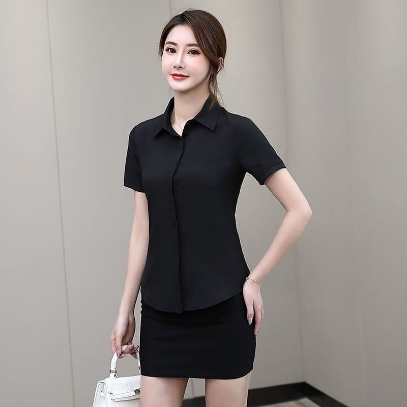 Wrinkle-Resistant White Blouse Women's Workwear Set Chiffon Short Sleeve Shirt Formal Top Professional Outfit Graduation Set