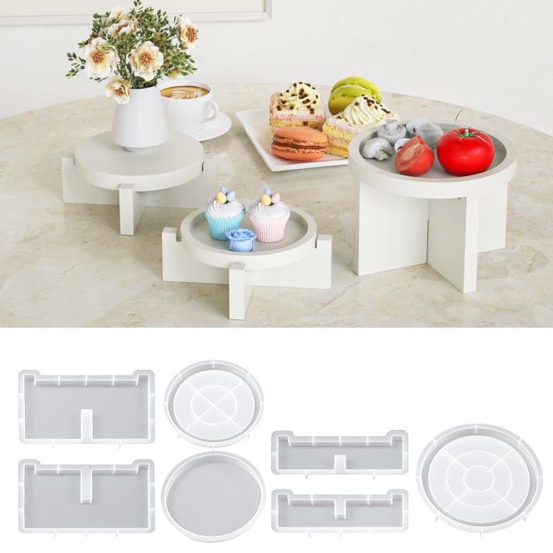 Epoxy Resin Plaster Pastry Tray, Tea Tray Stand DIY Round Decoration Mold, Simple Silicone Mold Flower Stand