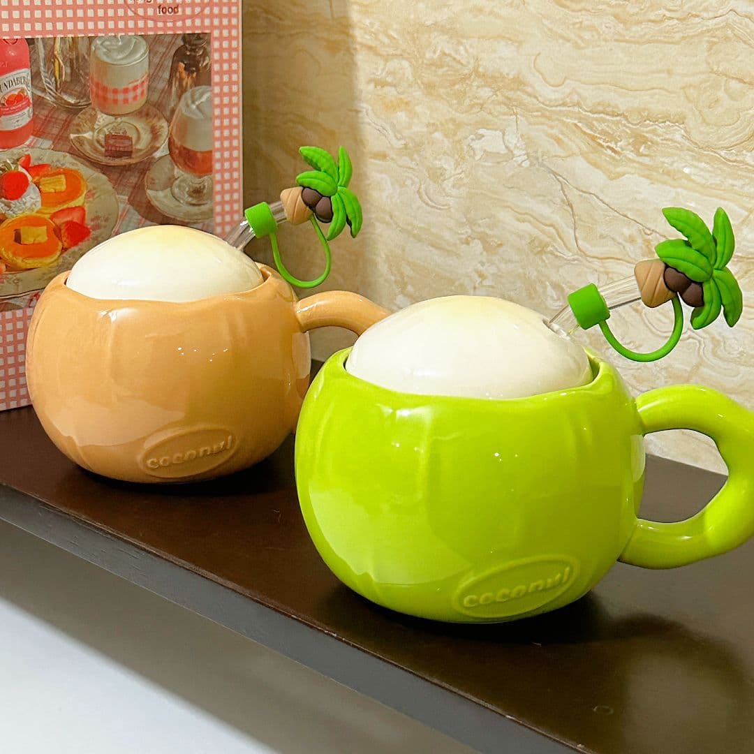 Summer Fresh Coconut Cup Souvenir Gift Cup Coconut Egg Cup with Straw Gift for Girlfriend Birthday Gift Coffee Cup