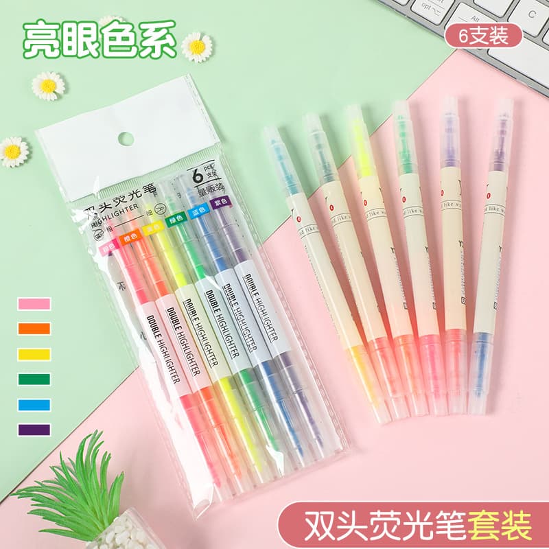 Creative Dual-Head Dual-Color Highlighter for Students, Pastel Marking Pen, Candy Color Journal Notebook Marker