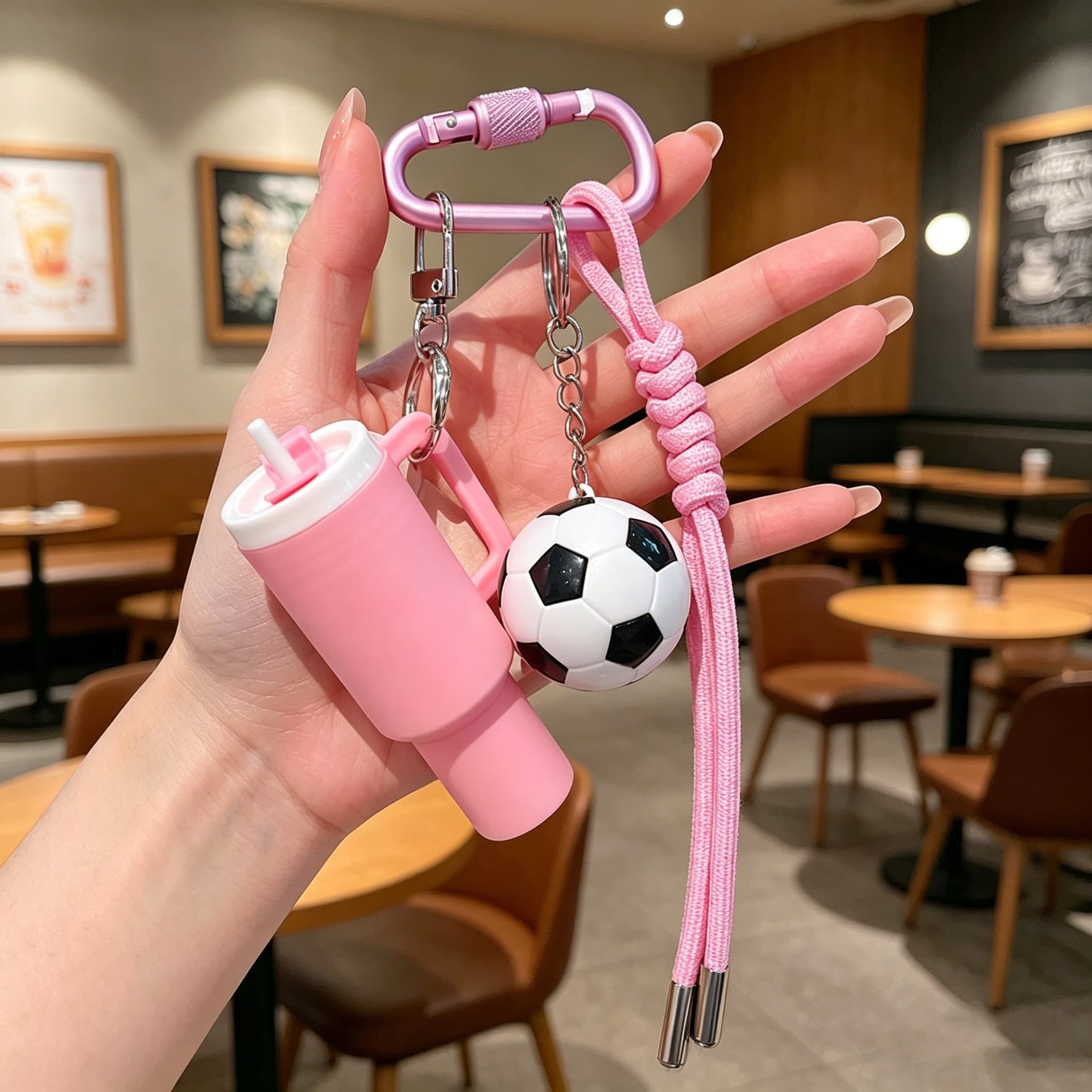 Cross-border fitness water bottle keychain pendant football decoration bag charm handmade sports accessory DIY