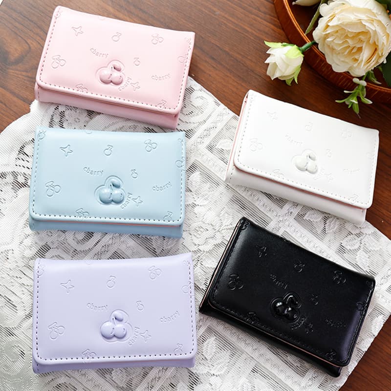 Cross-border New Style Three-fold Short Women's Wallet Fashion Student Coin Purse Cherry Embossed Mini Coin Purse Card Holder