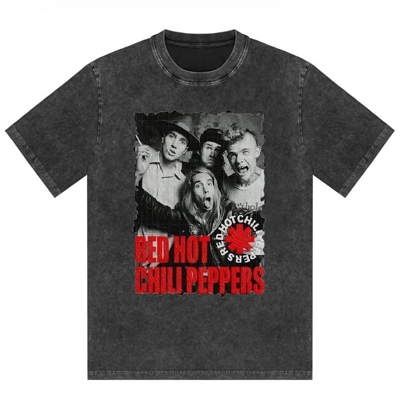 Washed Cotton T-Shirt Red Hot Chili Peppers Band Vintage Men
