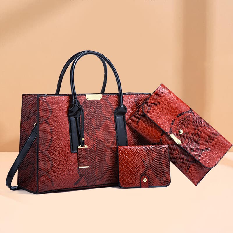 2026 New Style Snakeskin Pattern Women's Bag, Fashionable and Trendy Cross-Body Handbag, Retro Large-Capacity Three-Piece Set of Mother-Daughter Bags