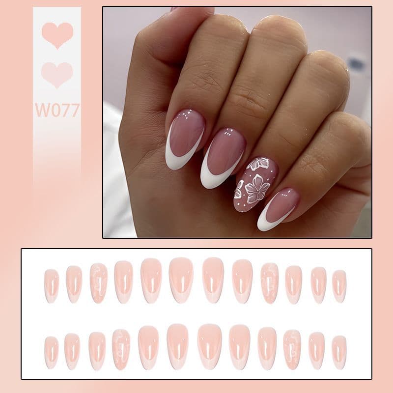 Hot-Selling Wearable Nail Tips in Europe and America, Best-Selling Foreign Trade French Manicure Stickers, Cross-Border Hot Girl False Nails, Finished Product, 24 Pieces