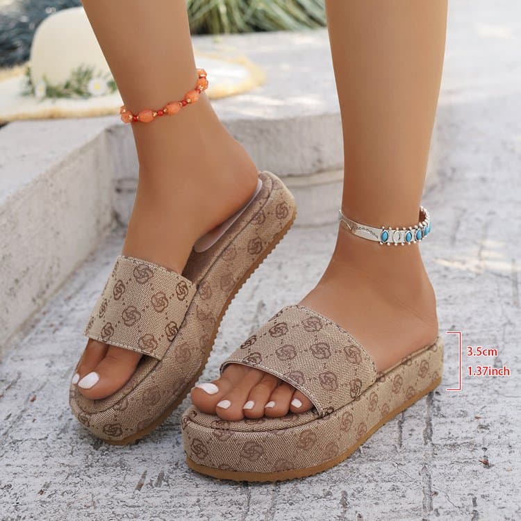 Women's Slippers, Plus Size, Round Toe, Small Plum Blossom Pattern, Lightweight, One-Band Style, for Outdoor Wear