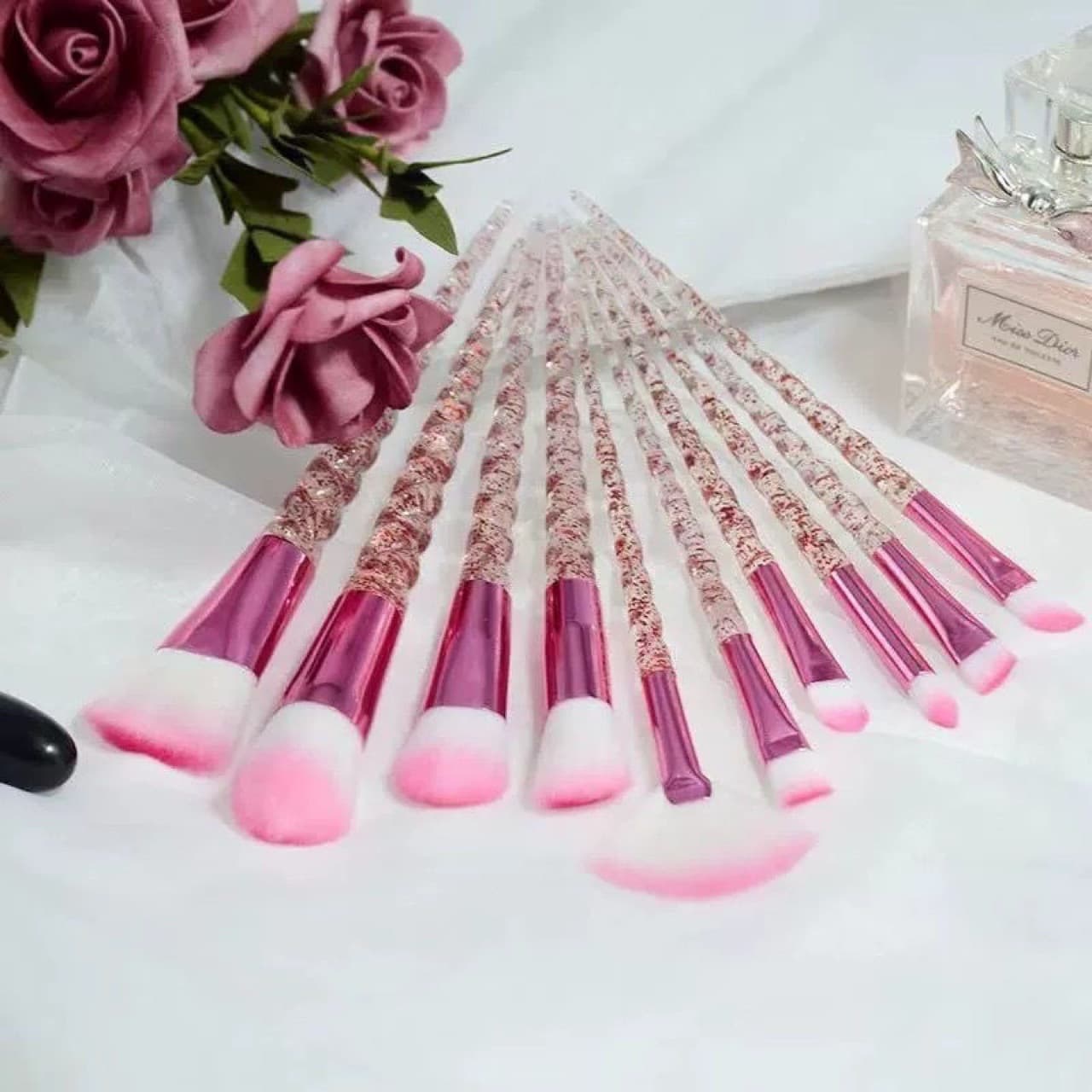 10 Long-Handle Makeup Brushes Full Set, High-End Unicorn Design, Beginner-Friendly, Pink