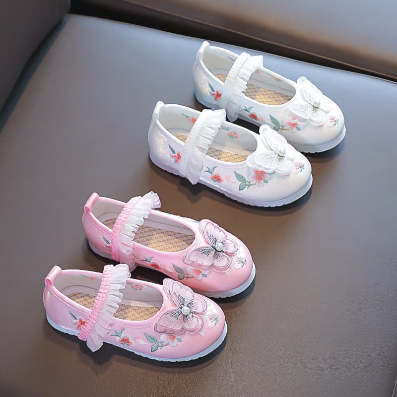 Girls' Embroidered Shoes, Children's Hanfu Shoes Matching Princess Dress Cheongsam, Chinese-style Traditional Beijing Cloth Shoes, Ancient-style Single Shoes